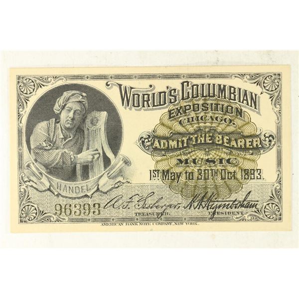 1893 WORLD'S COLUMBIAN EXPO CHICAGO ADMISSION