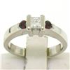 Image 1 : 14kt White Gold 0.41 ctw Princess Diamond and Garnet Engagement Ring