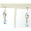 Image 1 : 18K Solid White Gold Dangle Drop Earrings w/ an Oval Diamond & Pear Aquamarine