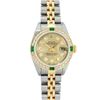Image 2 : Rolex Ladies 2 Tone 18K Quickset Champagne Diamond & Emerald Datejust Wristwatch