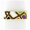 Image 1 : Vintage Martine 14k Gold Multicolored Enamel Mosaic Squared Eternity Band Ring