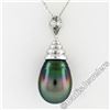 Image 1 : 18kt White Gold Tahitian Black Pearl and 0.60 ctw Diamond Pendant Necklace