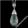 Image 2 : 18kt White Gold Tahitian Black Pearl and 0.60 ctw Diamond Pendant Necklace