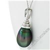 Image 4 : 18kt White Gold Tahitian Black Pearl and 0.60 ctw Diamond Pendant Necklace