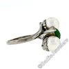 Image 6 : Vintage 14kt White Gold 8.35mm Round Pearl Marquise Cut Jade Bypass Ring