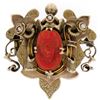 Image 1 : 10k Gold Carved OX BLOOD Coral Cameo Seed Pearl Brooch Pendant