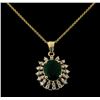 Image 2 : 3.20 ctw Emerald and Diamond Pendant With Chain - 14KT Yellow Gold