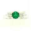 Image 1 : 14k White Gold GIA Emerald & Diamond 3 Stone 1.50 ctw Engagement Right Hand Ring