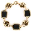 Image 3 : Retro Vintage 14kt Green and Rose Gold Black Onyx and Open Leaf Link Bracelet