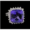 Image 1 : 14KT White Gold 12.95 ctw GIA Certified Tanzanite and Diamond Ring