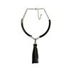 Image 1 : Leather Tassel Pendant Necklace - Rhodium Plated