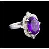 Image 1 : 4.48 ctw Amethyst and Diamond Ring - 14KT White Gold