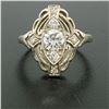 Image 2 : Art Deco 14k White Gold 0.85 ctw Diamond Large Open Work Cocktail Ring