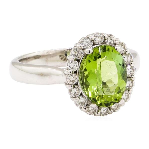 2.92 ctw Oval Mixed Green Tourmaline And Round Brilliant Cut Diamond Ring - 14KT