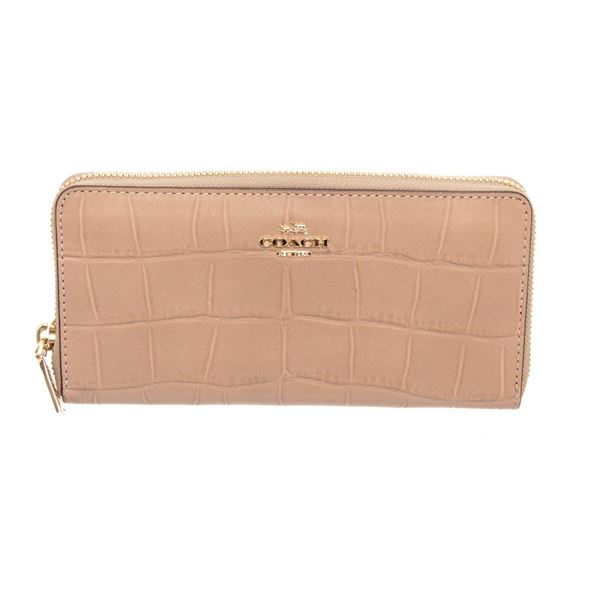 Coach Tan Crocodile Embossed Leather Zippy Wallet