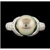 Image 2 : Pearl and Diamond Ring - 14KT White Gold