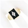 Image 3 : Men's Vintage 14K TT Gold Rectangular Black Onyx & Diamond Ribbed Grooved Ring