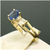 Image 6 : 14k Yellow Gold ROYAL BLUE Sapphire Solitaire Ring Fine Baguette Diamond Accents