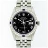 Image 1 : Rolex Mens Stainless Steel Black Roman Diamond & Sapphire Datejust Wristwatch