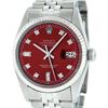 Image 1 : Rolex Mens Stainless Red Diamond 36MM Datejust Oyster Perpetual Wristwatch