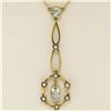 Image 3 : Antique Victorian 10k Yellow Gold Aquamarine Seed Pearl Dangle Pendant Necklace
