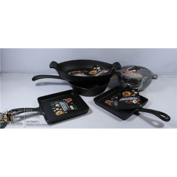 NEW 5 CAST IRON PANS CASSEROLE