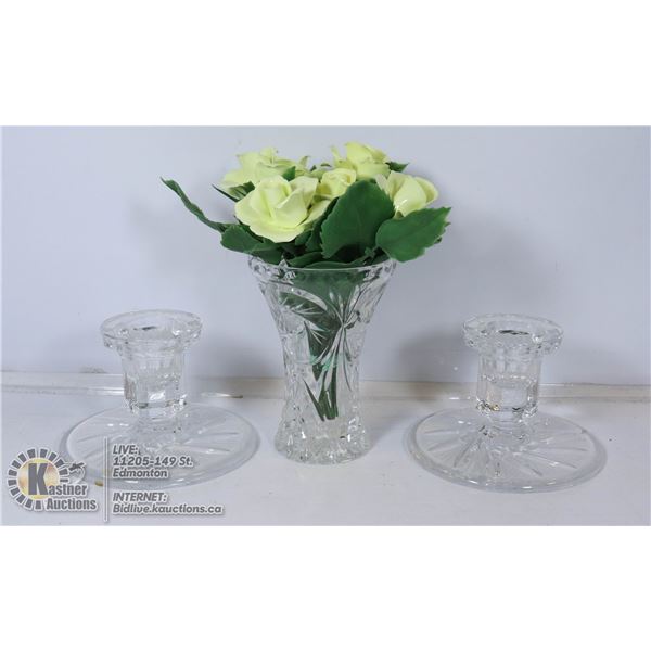 PINWHEEL CRYSTAL LOT: INCLUDES SMALL VASE WITH