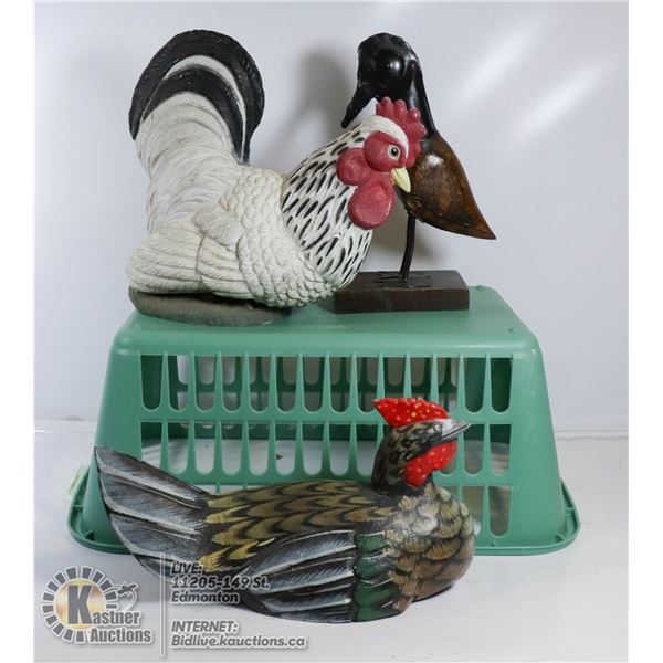 BASKET OF CHICKEN / ROOSTER DECOR
