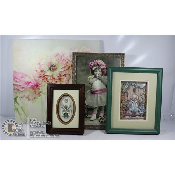 ESTATE LOT OF PAPER TOLE PICTURES, CANVAS & FRAMED