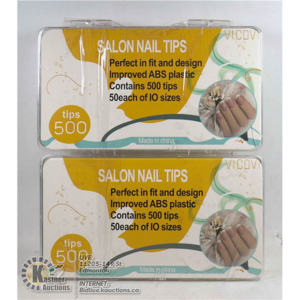 LOT OF 2 SALON NAIL TIP KITS 500 TIPS