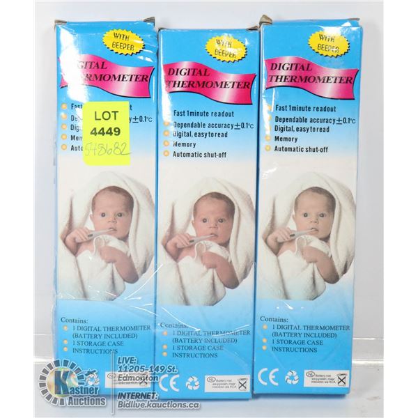 LOT OF THREE DIGITAL THERMOMETERS WITH BEEPER.