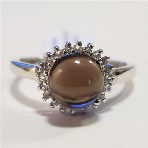 68 - JP738 SILVER SMOKEY QUARTZ WHITE TOPAZ RING