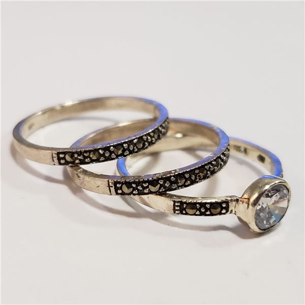 75 - JP738 SILVER 3 STACKINGS  CZ MARCASITE RING
