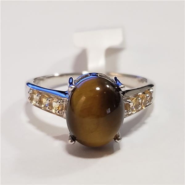 80 - JP738 SILVER TIGER EYE CITRINE RING