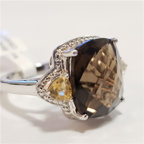 90 - JP738 SILVER SMOKEY QUARTZ CITRINE RING