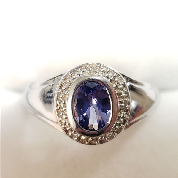91 - JP738 SILVER TANZANITE WHITE TOPAZ RING