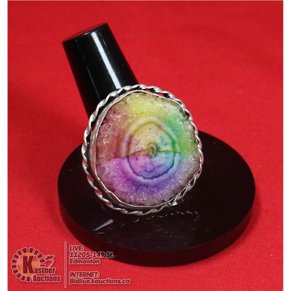 #56-NATURAL RAINBOW SOLAR QUARTZ RING SIZE 9