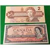 Image 1 : 7)  LOT OF 2 CANADIAN $2.00 BANKNOTES,