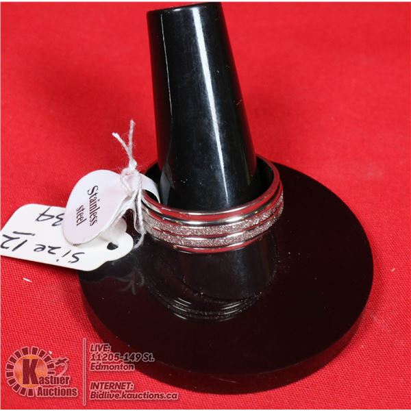 NEW STAINLESS STELL RING SIZE 12, IN GOLD TONE BOX