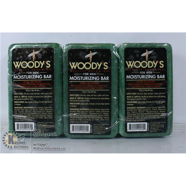 LOT OF 3 WOODY'S FOR MEN MOISTURIZING BAR