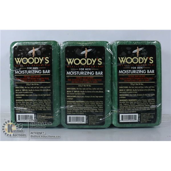 LOT OF 3 WOODY'S FOR MEN MOISTURIZING BAR