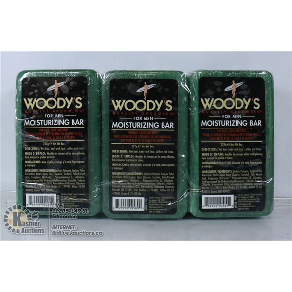LOT OF 3 WOODY'S FOR MEN MOISTURIZING BAR