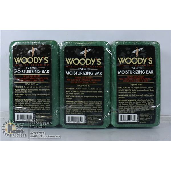 LOT OF 3 WOODY'S FOR MEN MOISTURIZING BAR