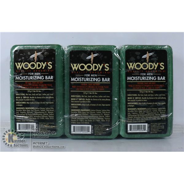 LOT OF 3 WOODY'S FOR MEN MOISTURIZING BAR