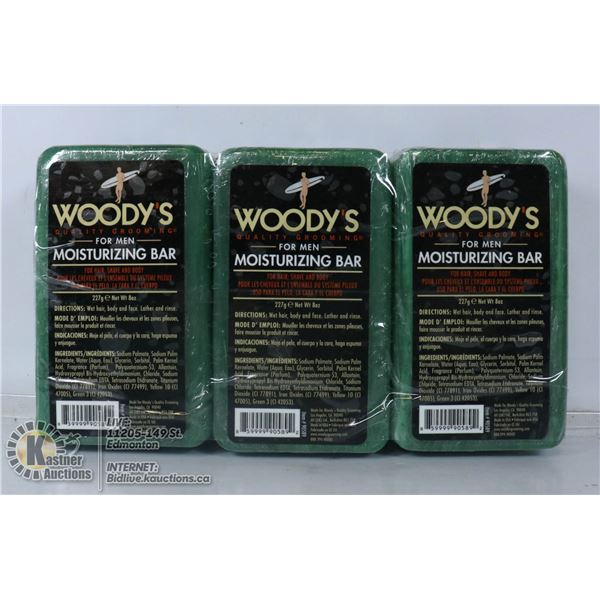 LOT OF 3 WOODY'S FOR MEN MOISTURIZING BAR
