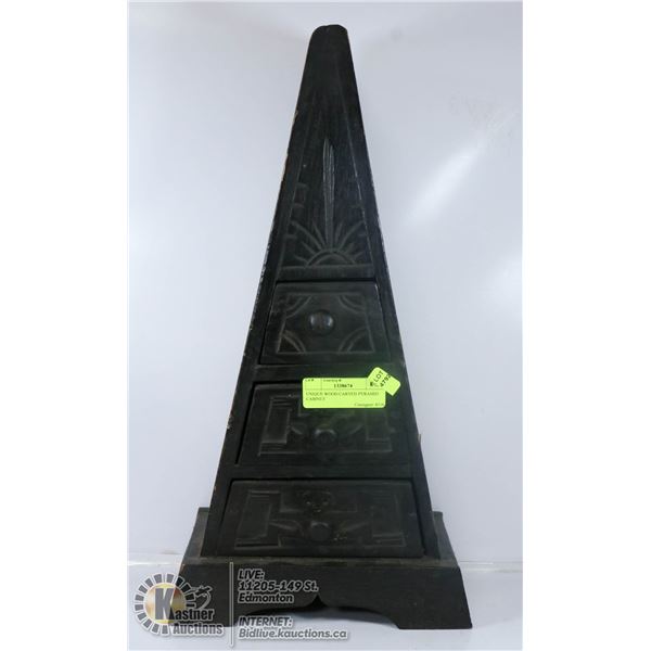 UNIQUE WOOD CARVED PYRAMID CABINET