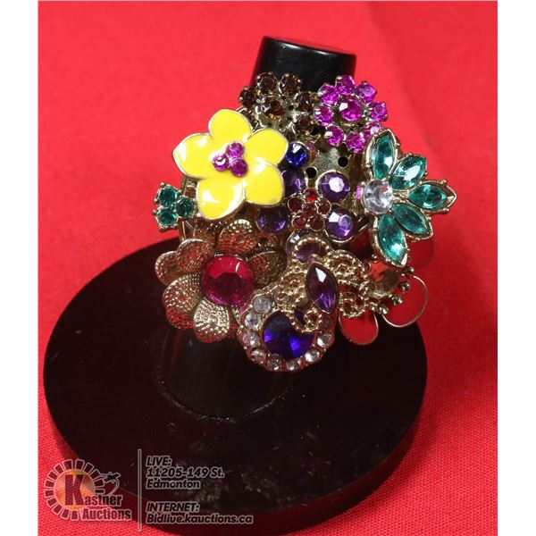 LARGE FLORAL MULTI STONE DINNER RING