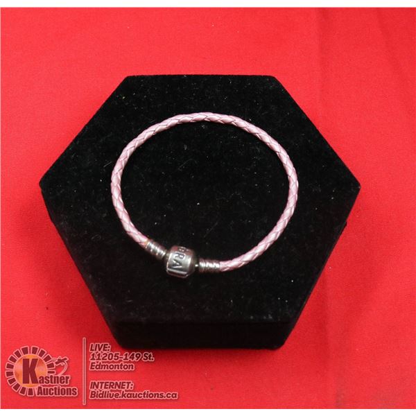 PANDORA PINK LEATHER BRACELET W SILVER PANDORA