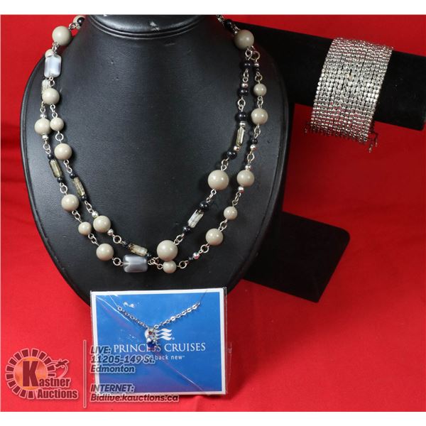 PRINCESS CRUISES NECKLACE WIDE SILVER BANGLE &