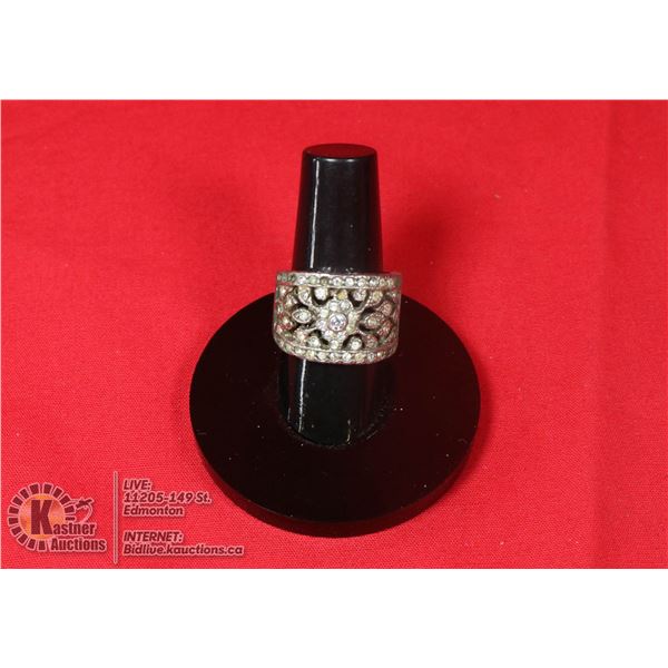 VINTAGE FLORAL WIDE SILVER RING